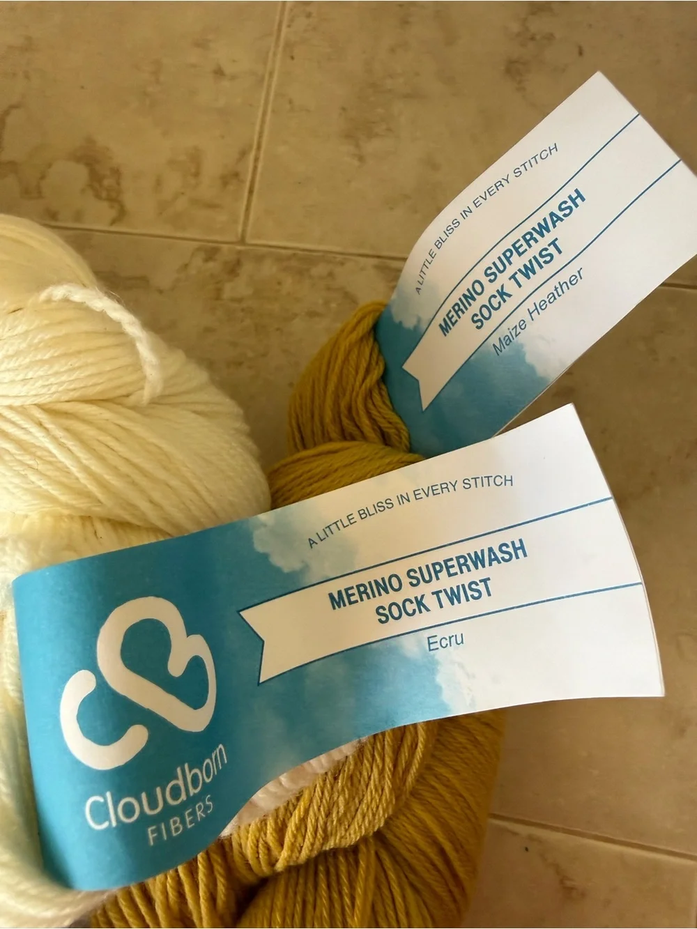 Cloudborn Fibers Merino Superwash Sock Twist Yarn - Ecru & Maize Heather